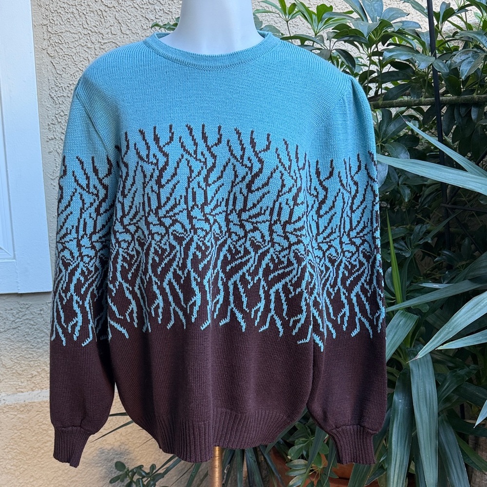 Vintage 90โs Blue and Brown Wool Knit Sweater